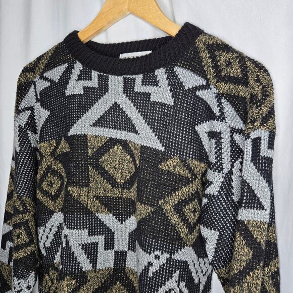 Checkpoint Vintage 90s Mens Geometric Cosby Eclectic Grandpa Sweater S Grunge - Picture 5 of 10